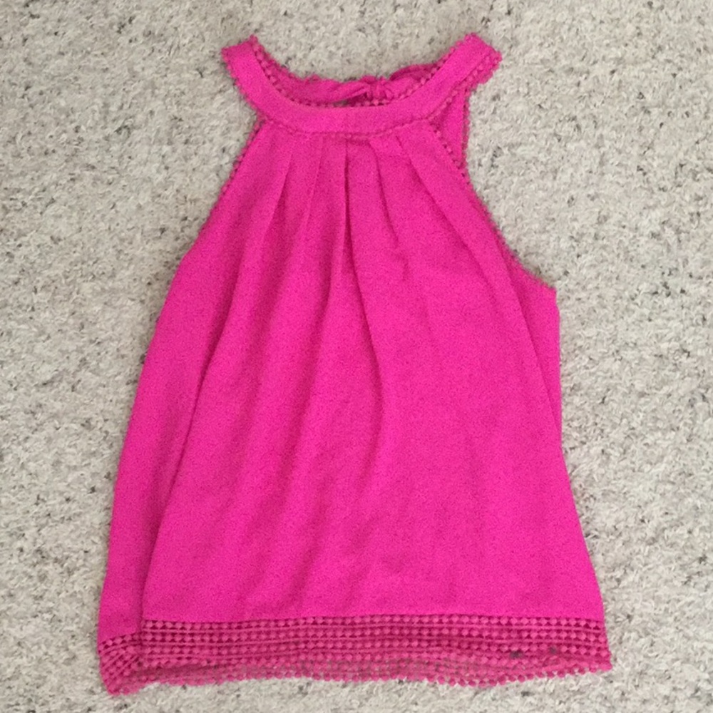 Hot pink tie back halter neck tank top